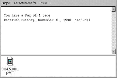 Fax Notification Email Window